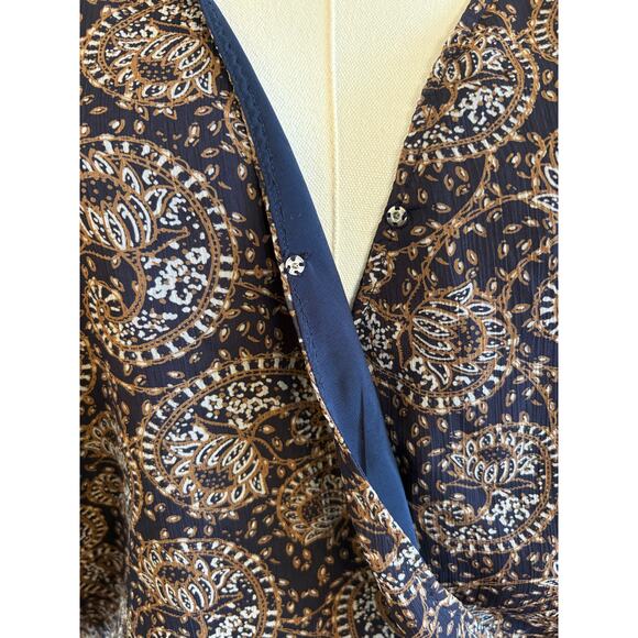 VICI Blouse Top Black Brown Paisley Snap Front Long Sleeve Date Night | LARGE - Picture 4 of 8